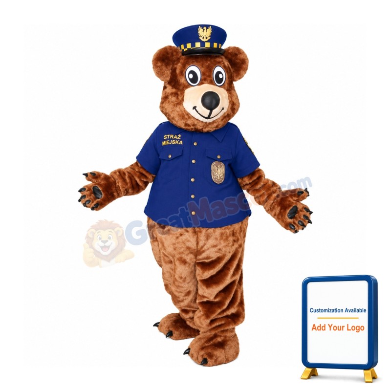 Brown Bear Sheiff In Uniform Mascot Costume