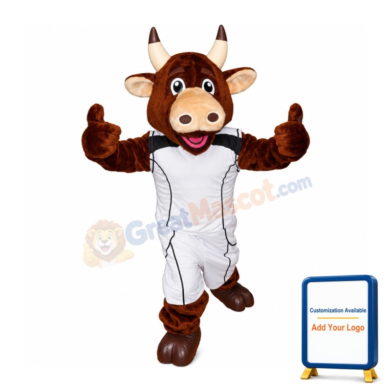 Brown Bull With Sportswear Mascot Costume