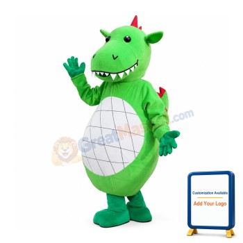 Green Cartoon Dinosaur With Sharp Tooth Mascot Costume