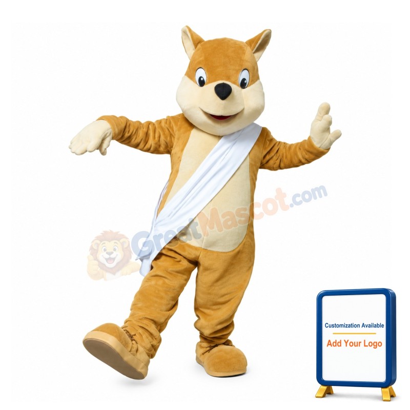 Brown Dog Wearing Ribbon Mascot Costume