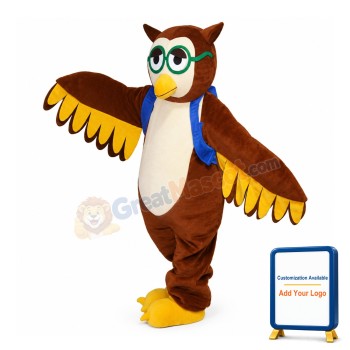 Smart Owl Carrying Blue Bag Mascot Costume