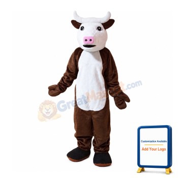 Adult Cartoon Brown & White Calf Mascot Costume