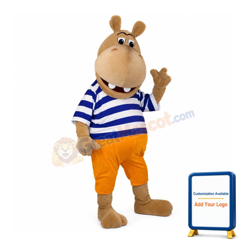Pleased Brown Hippo Mascot Costume