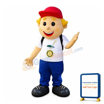 Golden Hair Boy Carrying Bag Mascot Costume