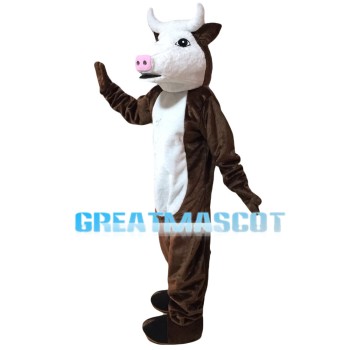 Adult Cartoon Brown & White Calf Mascot Costume