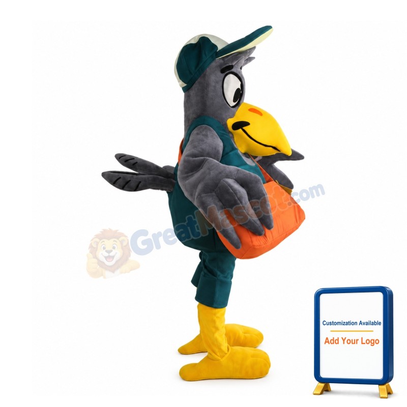 Grey Bird Carrying Big Bag Mascot Costume