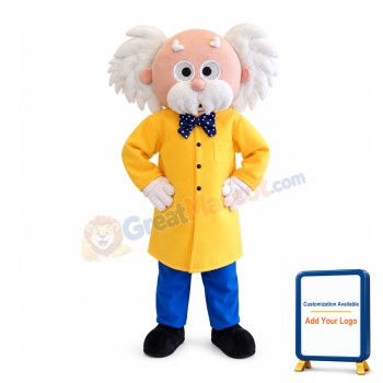 White Hair Scientist Mascot Costume