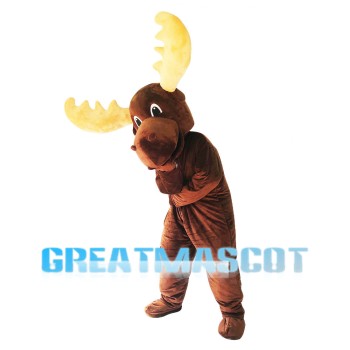 Brown Moose With Yellow Antlers Mascot Costume