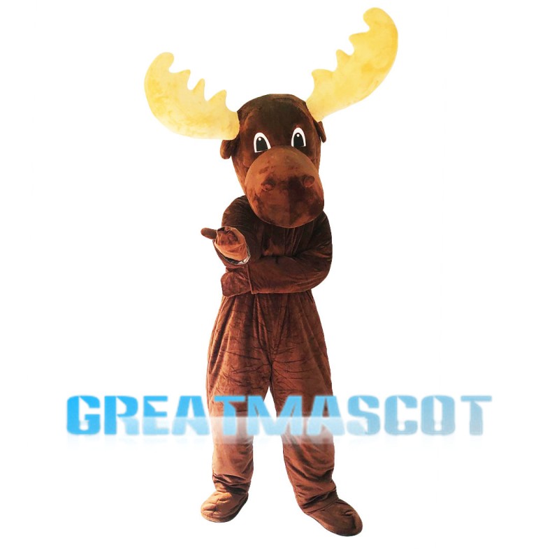 Brown Moose With Yellow Antlers Mascot Costume