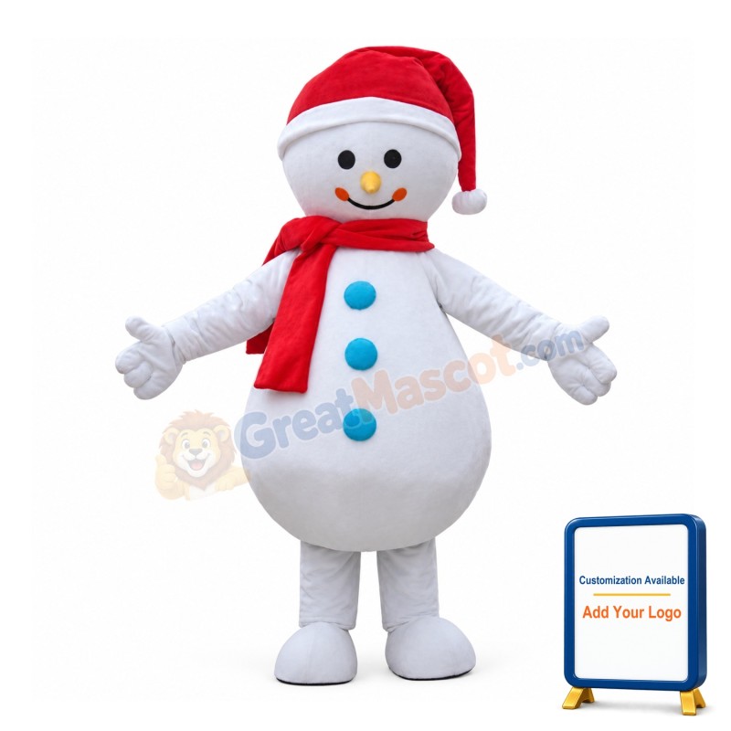 Christmas Snowman With Blue Buttons Mascot Costume