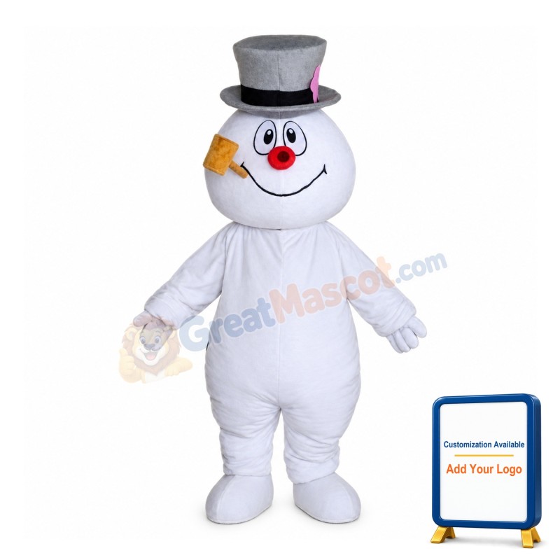 Snowman With Grey Hat Mascot Costume