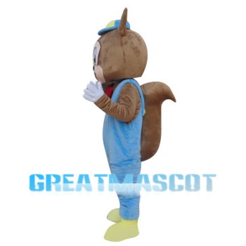 Little Squirrel Wearing Blue Overalls Mascot Costume