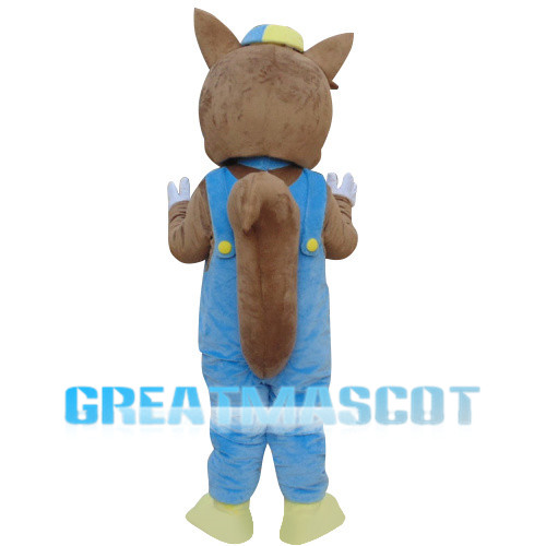 Little Squirrel Wearing Blue Overalls Mascot Costume