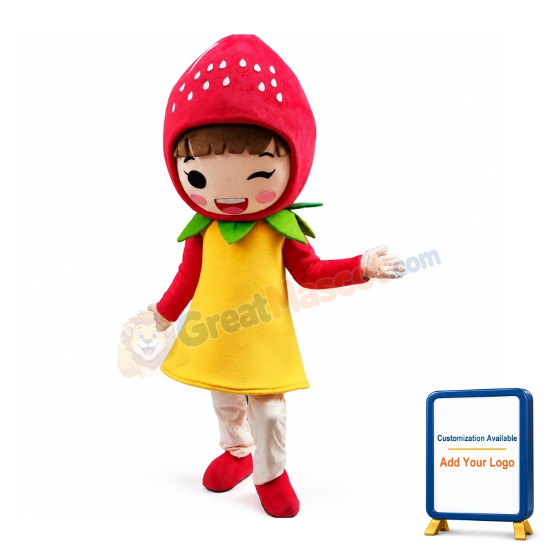 Faceless Strawberry Girl Mascot Costume