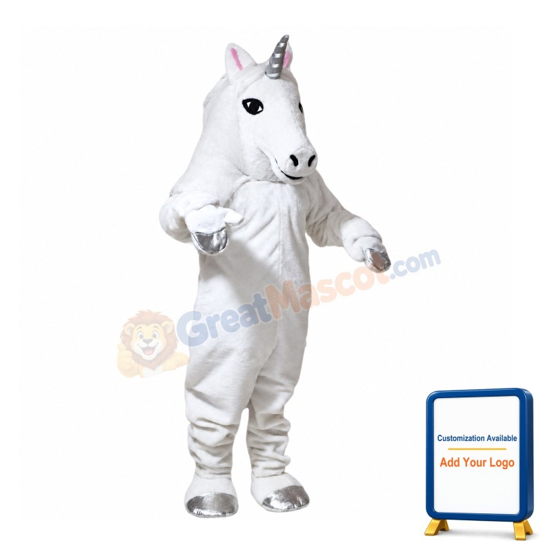 Beautiful White Horse With Silver Horn Mascot Costume