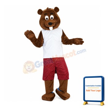 Brown Beaver With White Vest Mascot Costume