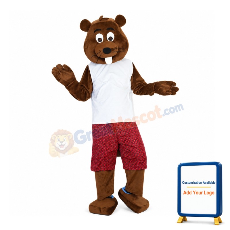 Brown Beaver With White Vest Mascot Costume