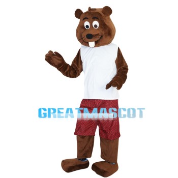 Brown Beaver With White Vest Mascot Costume