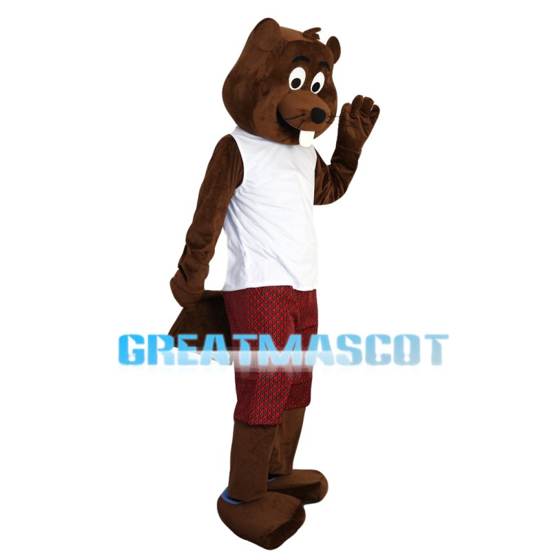 Brown Beaver With White Vest Mascot Costume