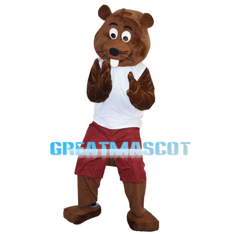 Brown Beaver With White Vest Mascot Costume