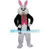 Learned White Rabbit Wearing Black Coat Mascot Costume