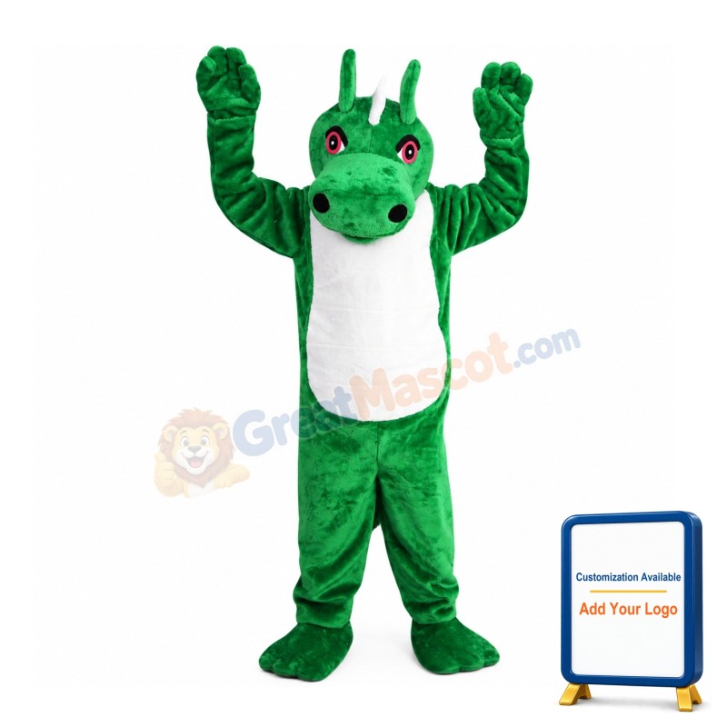 Green & White Dragon With Red Eyes Mascot Costume