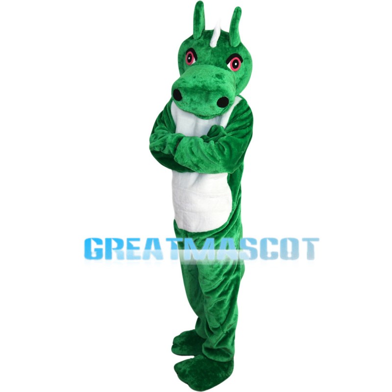 Green & White Dragon With Red Eyes Mascot Costume