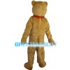 Happy Brown Tiger With Red Collar Mascot Costume