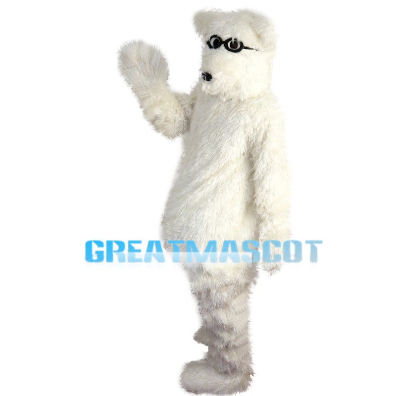 Smart Polar Bear With Black Glasses Mascot Costume