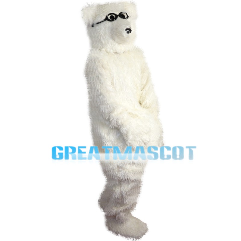 Smart Polar Bear With Black Glasses Mascot Costume
