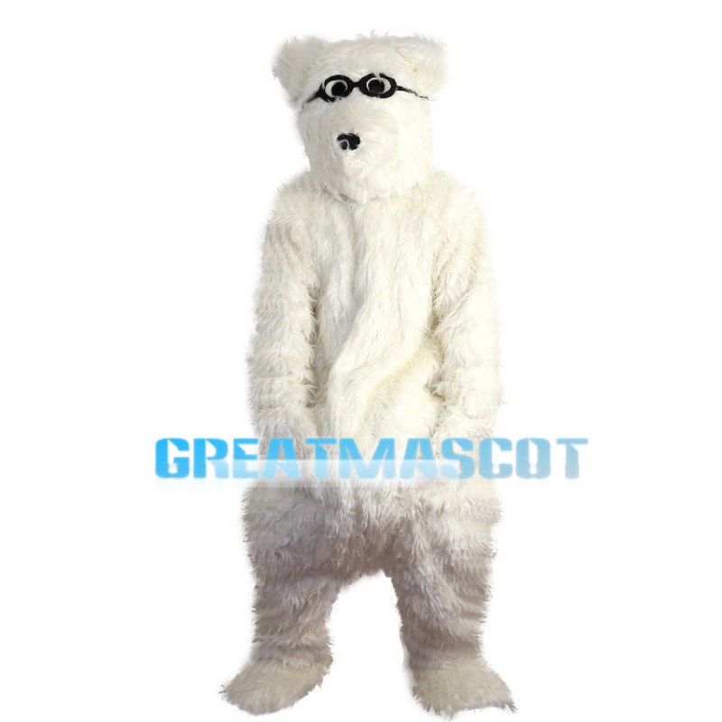 Smart Polar Bear With Black Glasses Mascot Costume