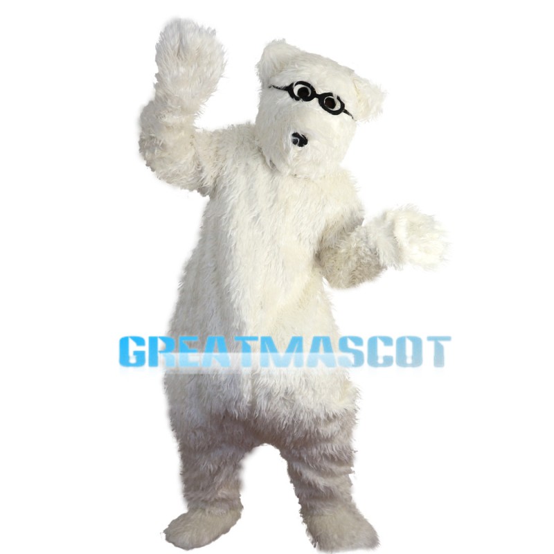 Smart Polar Bear With Black Glasses Mascot Costume