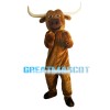 Hardworking Bull With Long Horns Mascot Costume