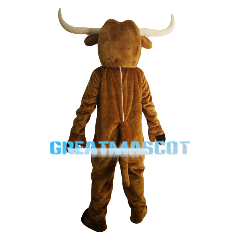 Hardworking Bull With Long Horns Mascot Costume