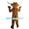 Hardworking Bull With Long Horns Mascot Costume