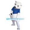 White Polar Bear With Blue Shirt Mascot Costume