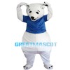 White Polar Bear With Blue Shirt Mascot Costume