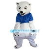 White Polar Bear With Blue Shirt Mascot Costume