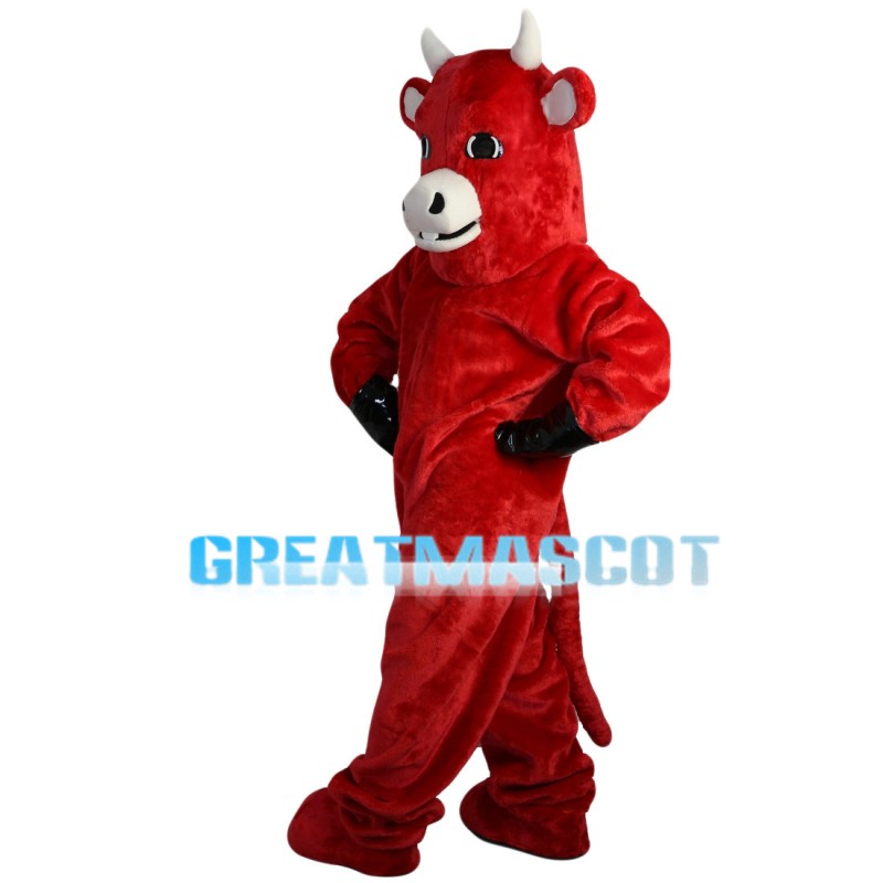Red Bull With White Horns Mascot Costume