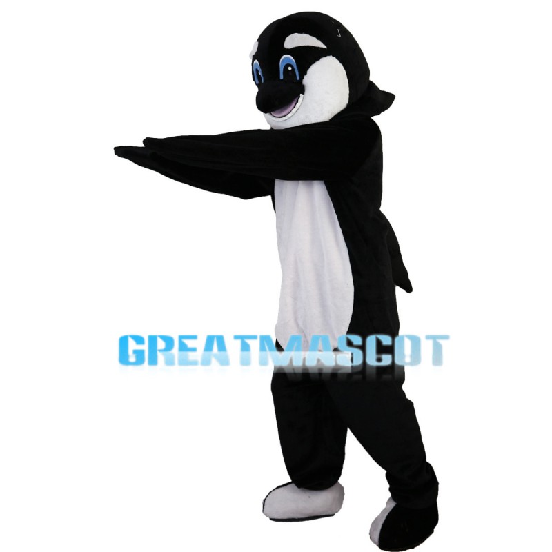 Black & White Dolphin With Blue Eyes Mascot Costume