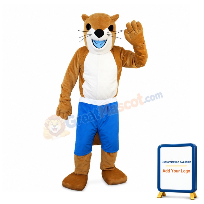 Lively Beaver In Blue Shorts Mascot Costume