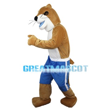 Lively Beaver In Blue Shorts Mascot Costume