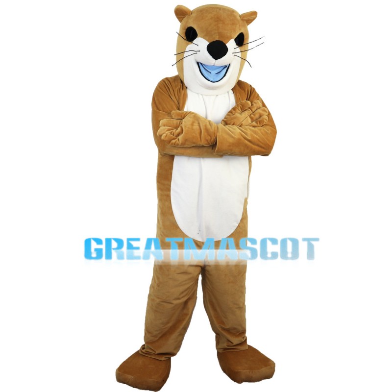 Lively Beaver In Blue Shorts Mascot Costume