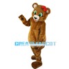 Green Eyes Bear With Pink Bow Mascot Costume