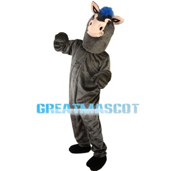 Standing Grey Horse With Blue Mane Mascot Costume