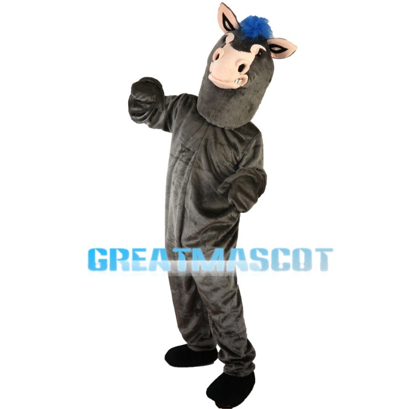 Standing Grey Horse With Blue Mane Mascot Costume