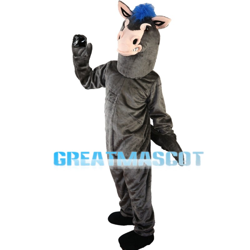 Standing Grey Horse With Blue Mane Mascot Costume