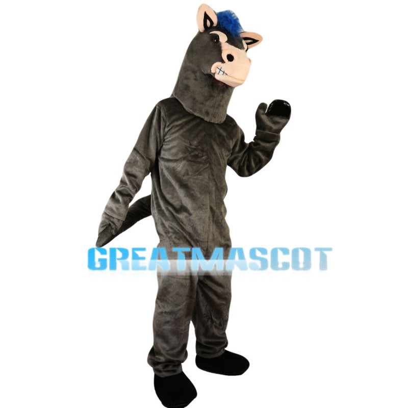 Standing Grey Horse With Blue Mane Mascot Costume