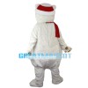 Mediocre White Bear With Red Scarf Mascot Costume