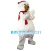 Mediocre White Bear With Red Scarf Mascot Costume